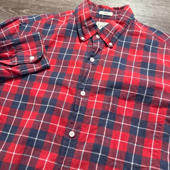 J.CREW Other - J Crew Shirt Mens Medium Blue Red Plaid 100% Cotton Button Up Slim Preppy Adult